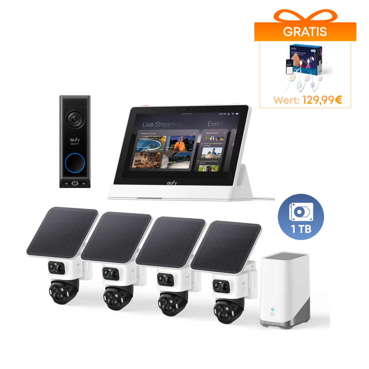 eufyCam S4 Kamera-Set und HomeBase™ 3, Türklingel E340 mit Smart Display mit 1 TB Festplatte