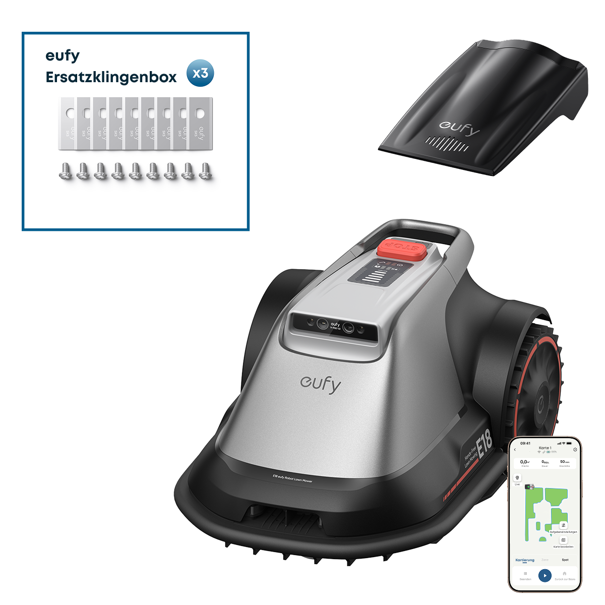 Anker eufy Mähroboter E18 mit Anker eufy Ersatzklingenbox