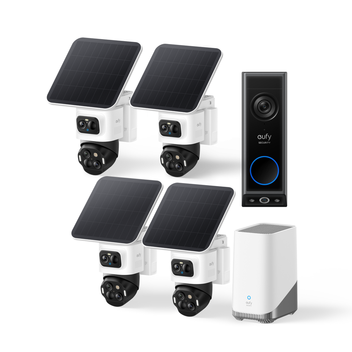 eufyCam S4 (4er-Pack), Türklingel mit Kamera E340 und HomeBase™ 3