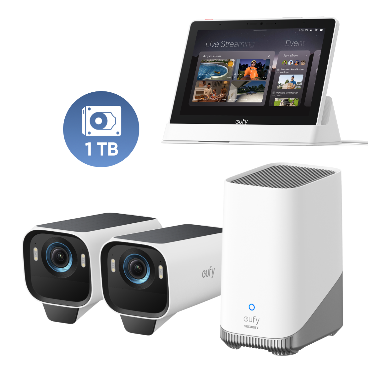 eufy Smart Display+eufyCam S3 Pro 2-Cam Kit + 1 TB Festplatte