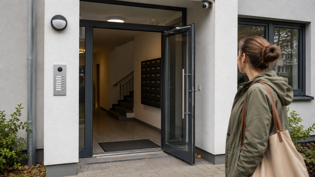 Offene Haustür im Mehrfamilienhaus mit Sicherheitsrisiko