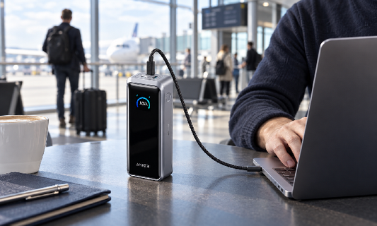 Anker Powerbank wird vor dem Flug geprüft