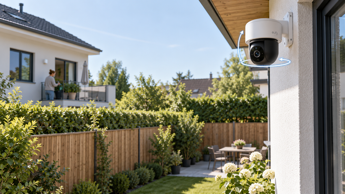 360-Grad-Überwachungskamera mit Blick auf Nachbargrundstück