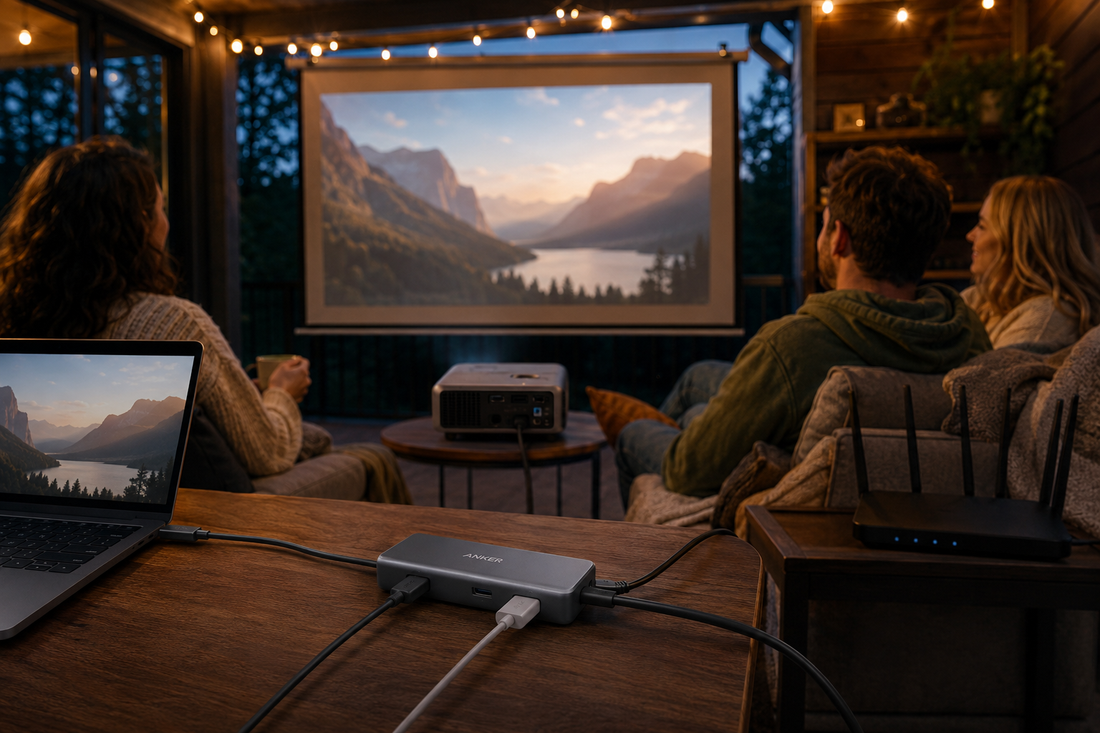 Anker 555 USB-C Hub für einen Beamer im Gartenhaus