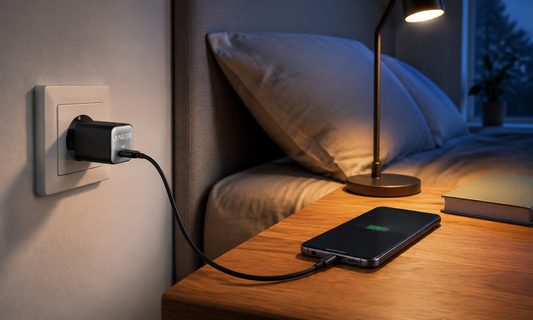 Anker 511 lädt Samsung Galaxy am Nachttisch