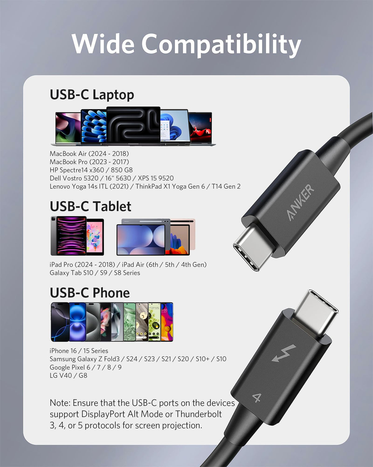 Anker USB-C auf USB-C Thunderbolt 4 100W Kabel (70cm)