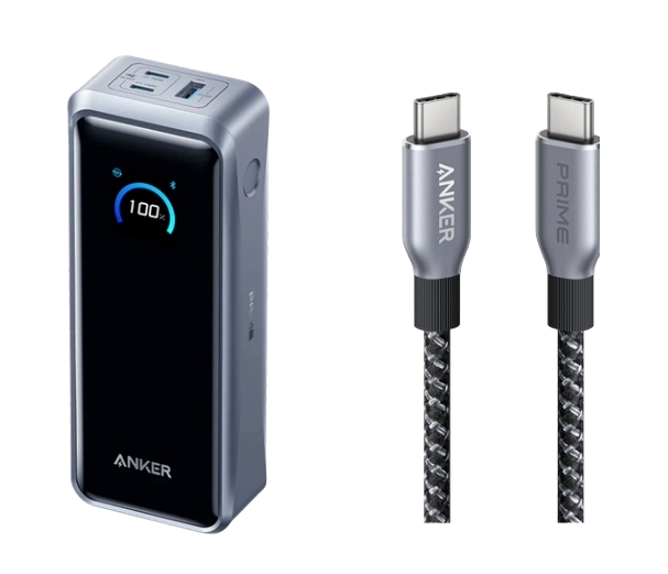 Anker Prime Powerbank (26K, 300W) + Anker Prime USB-C auf USB-C Kabel (240W, Upcycled-Flechtdesign)