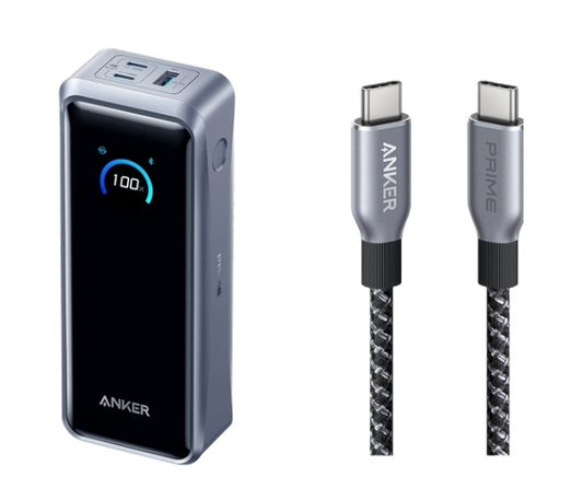 Anker Prime Powerbank (26K, 300W) + Anker Prime USB-C auf USB-C Kabel (240W, Upcycled-Flechtdesign)
