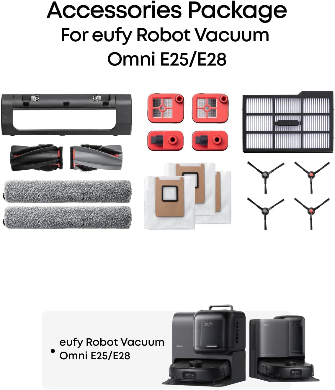 Anker eufy Ersatzteil‑Set mit Rollbürste, Bürstenschutz, 2 Seitenbürsten, waschbarem Filter und 2 Wischtüchern für Omni Saugroboter E25/E28