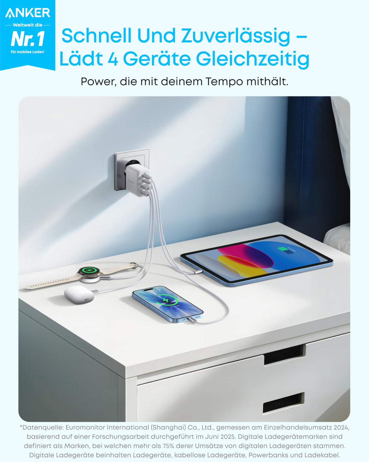 Anker Zolo Ladegerät (50W, 4 Ports)