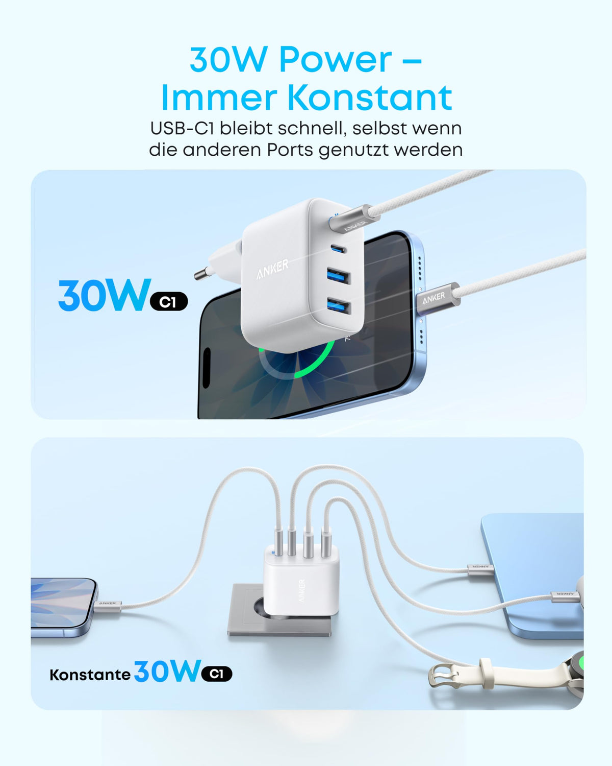 Anker Zolo Ladegerät (50W, 4 Ports)