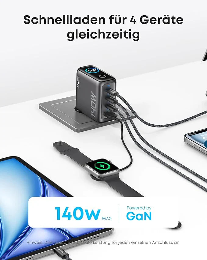 Anker Prime Kabellose Ladestation (3-in-1 Ständer)+Anker Ladegerät (140W, 4-Port, PD 3.1) mit USB-C Kabel