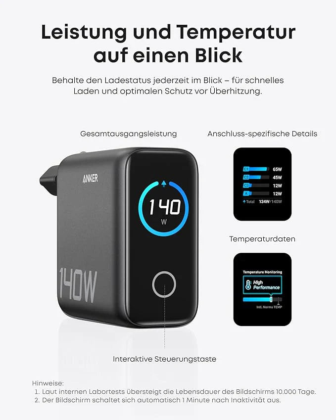 Anker Prime Kabellose Ladestation (3-in-1 Ständer)+Anker Ladegerät (140W, 4-Port, PD 3.1) mit USB-C Kabel