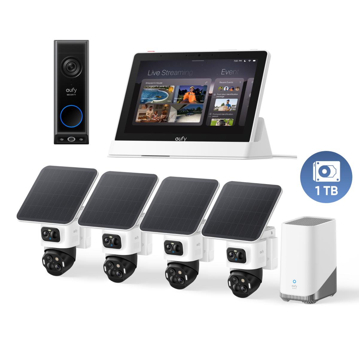 eufyCam S4 Kamera-Set und HomeBase™ 3, Türklingel E340 mit Smart Display mit 1 TB Festplatte