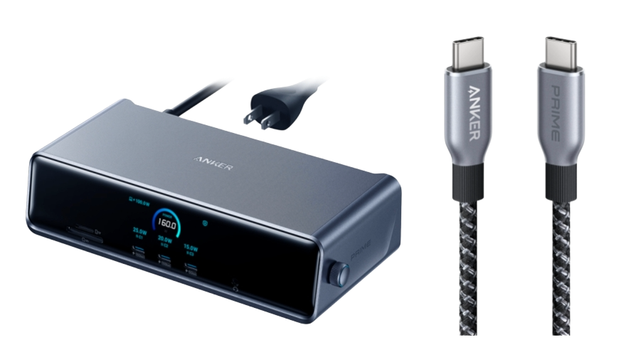 Anker Prime Docking Station (14-in-1, Dreifach-Display, MST) + Anker Prime USB-C auf USB-C Kabel (90cm, 240W, Upcycled-Flechtdesign)