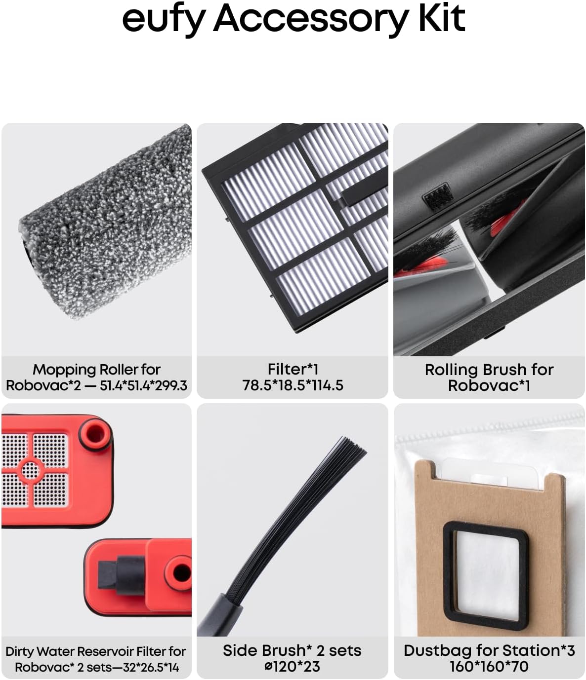 Anker eufy Ersatzteil‑Set mit Rollbürste, Bürstenschutz, 2 Seitenbürsten, waschbarem Filter und 2 Wischtüchern für Omni Saugroboter E25/E28