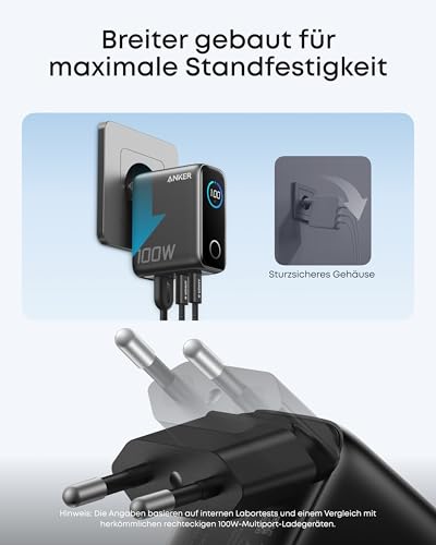 Anker 3-in-1 Ladewürfel mit MagSafe + Anker Ladegerät (100W, 3 Ports, Smart Display) mit USB-C Kabel