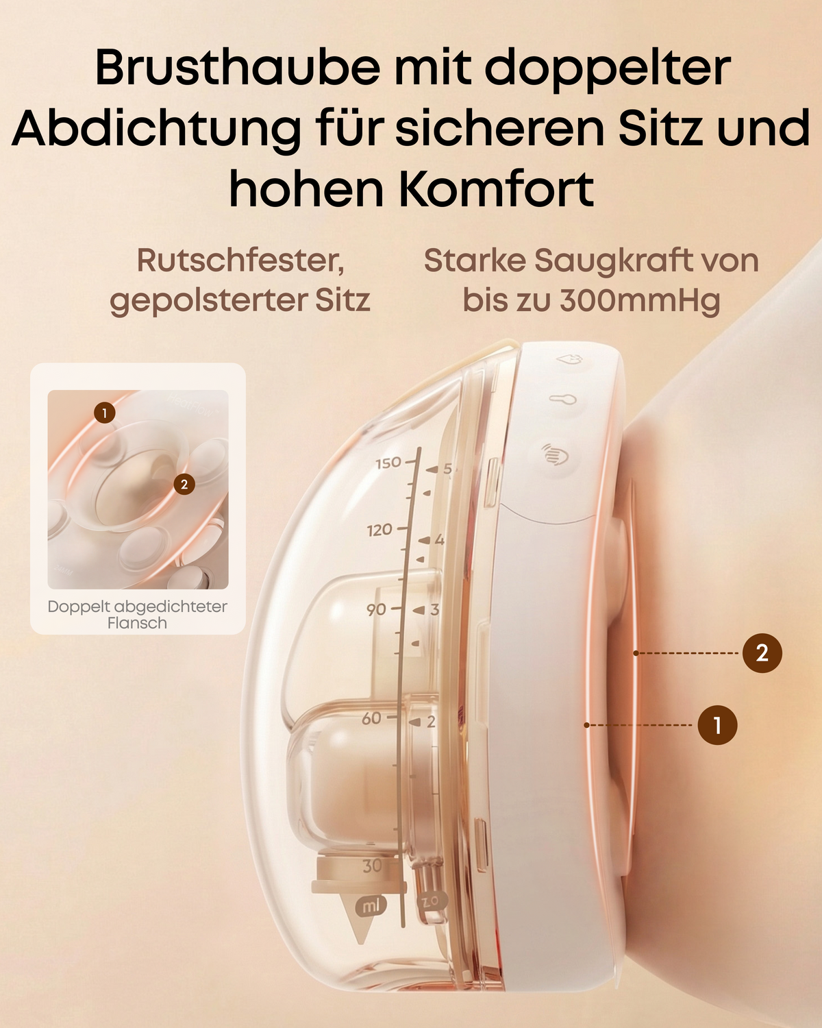 eufy Brusthaube mit doppelter Abdichtung (27mm), kompatibel mit eufy Tragbare Milchpumpe S2 / S2 Pro, weiches Silikon in Lebensmittelqualität, sicherer Sitz und wärmender Komfort, Ersatz-Flansch