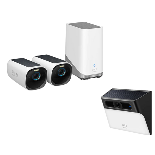 eufyCam S330 (eufyCam 3) und Solar‑Wandleuchte mit Kamera S120