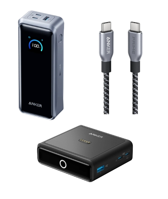 Anker Prime Powerbank (26K, 300W)+Anker Prime USB-C auf USB-C Kabel (240W, Upcycled-Flechtdesign)+Anker 100W Ladestation für Anker Prime Powerbank