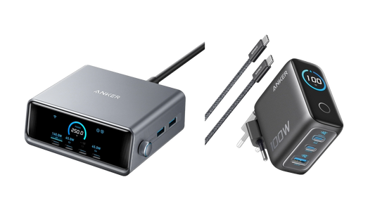 Anker Prime Ladegerät (250W, 6 Ports, GaNPrime) + Anker Ladegerät (100W, 3 Ports, Smart Display) mit USB-C Kabel