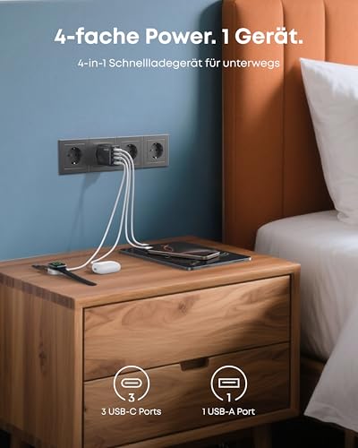 Anker Zolo Ladegerät (70W, 4 Ports) + Anker 511 Ladegerät (Nano 3, 30W) + Anker Prime USB-C auf USB-C Kabel Doppelpack (0,9m, 240W, Upcycled-Flechtdesign)