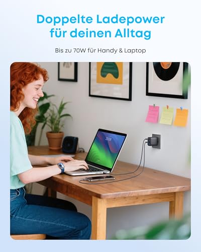 Anker Zolo Ladegerät (70W, 4 Ports) + Anker 511 Ladegerät (Nano 3, 30W) + Anker Prime USB-C auf USB-C Kabel Doppelpack (0,9m, 240W, Upcycled-Flechtdesign)