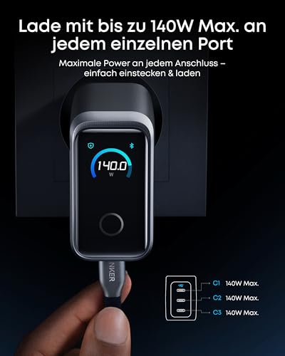 Anker Prime Ladegerät (160W, 3 Ports, GaNPrime）+ Anker Powerbank (25K, 165W, Integriertes + einziehbares Kabel)