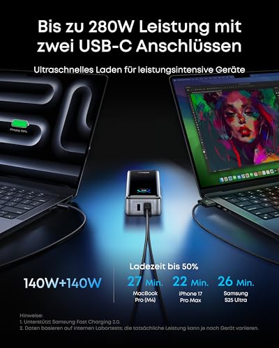 Anker Prime Powerbank (26K, 300W) + Anker Prime USB-C auf USB-C Kabel (240W, Upcycled-Flechtdesign)