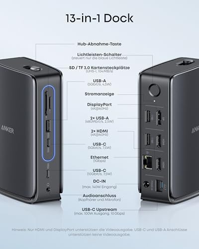 Anker Nano Dockingstation (13-in-1, Triple-Display, Integrierter abnehmbarer Hub)