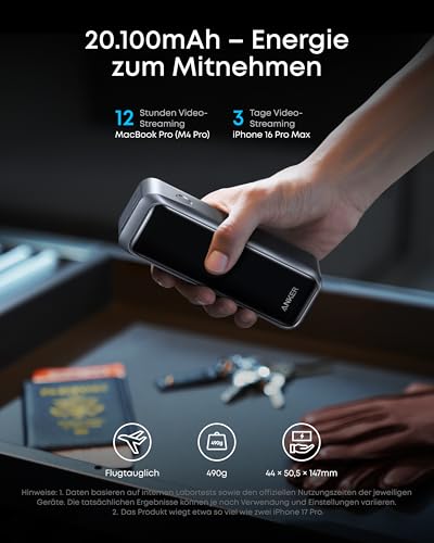 Anker Prime Powerbank (20K, 220W)+Anker Prime USB-C auf USB-C Kabel (240W, Upcycled-Flechtdesign)