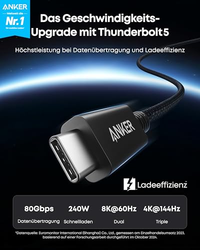 Anker Prime Thunderbolt 5 Kabel (100cm, 80Gbps, 240W)