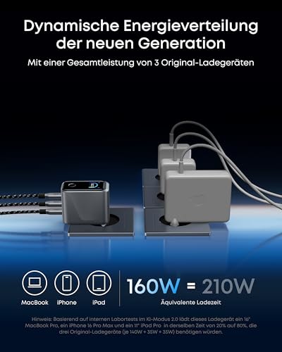 Anker Prime Kabellose Ladestation (3-in-1 Ständer) + Anker Prime Ladegerät (160W, 3 Ports, GaNPrime）