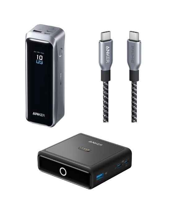 Anker Prime Powerbank (20K, 220W)+Anker Prime USB-C auf USB-C Kabel (240W, Upcycled-Flechtdesign)+Anker 100W Ladestation für Anker Prime Powerbank
