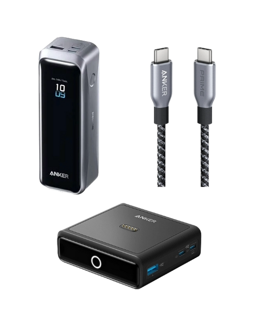 Anker Prime Powerbank (20K, 220W)+Anker Prime USB-C auf USB-C Kabel (240W, Upcycled-Flechtdesign)+Anker 100W Ladestation für Anker Prime Powerbank