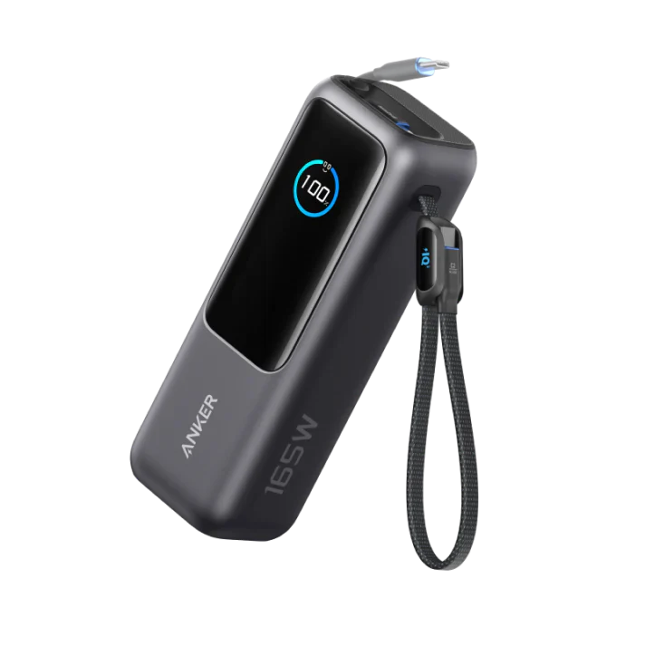 Anker Prime Ladegerät (160W, 3 Ports, GaNPrime）+ Anker Powerbank (25K, 165W, Integriertes + einziehbares Kabel)