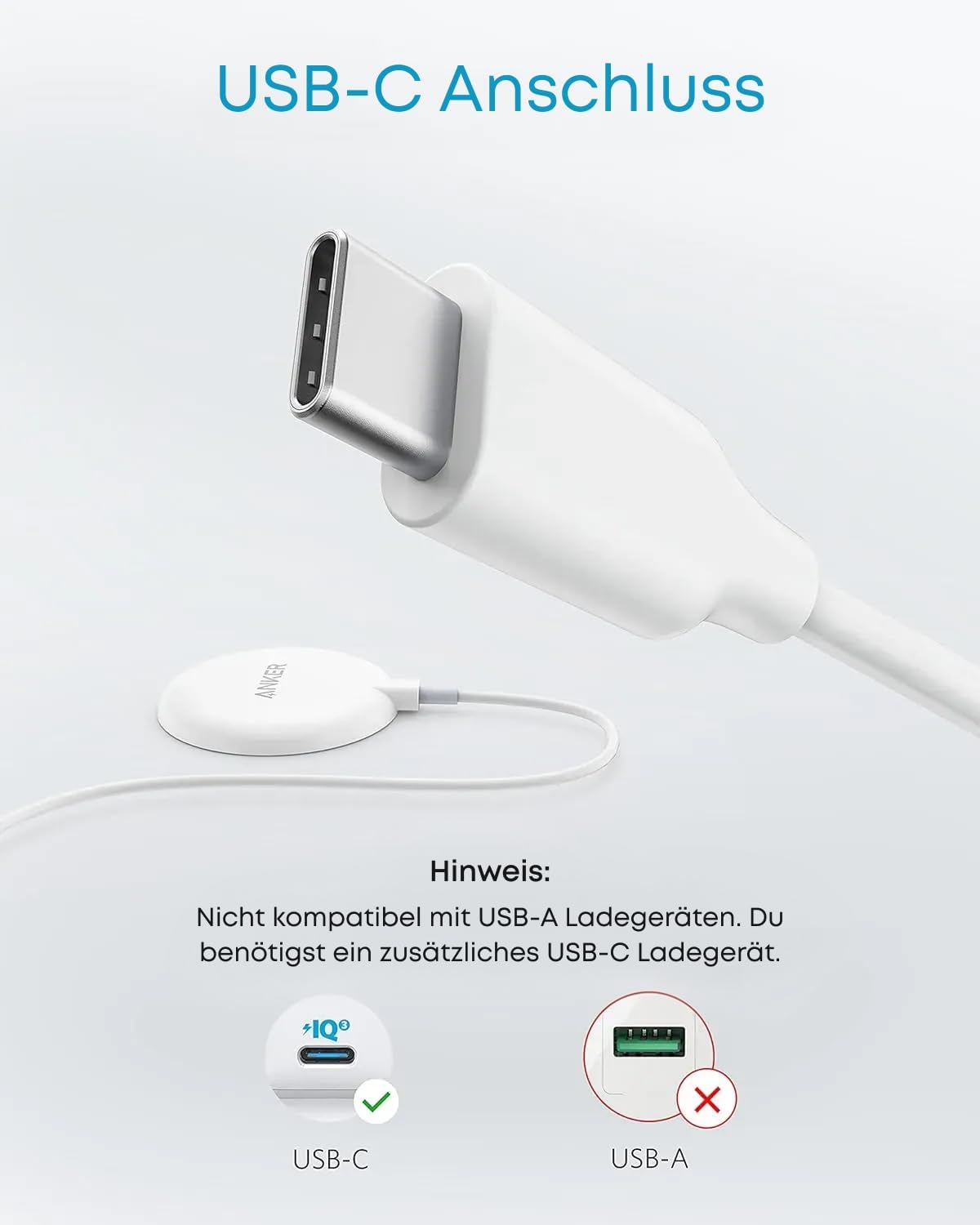 Anker Magnetisches Kabelloses Ladepad, Wireless Charger mit 1,5m USB-C Kabel, Qi-Zertifiziert für iPhone 17 Pro Max/17 Pro/17/16/15/14/13/12 Serie, (Ohne Netzteil)