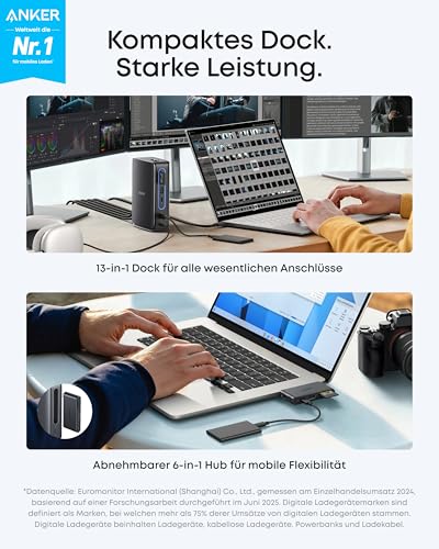 Anker Nano Dockingstation (13-in-1, Triple-Display, Integrierter abnehmbarer Hub)