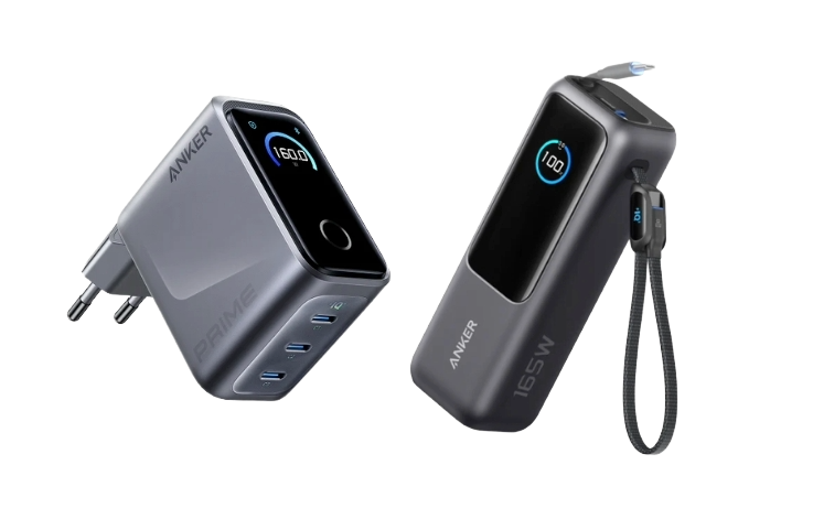 Anker Prime Ladegerät (160W, 3 Ports, GaNPrime）+ Anker Powerbank (25K, 165W, Integriertes + einziehbares Kabel)