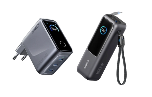 Anker Prime Ladegerät (160W, 3 Ports, GaNPrime）+ Anker Powerbank (25K, 165W, Integriertes + einziehbares Kabel)