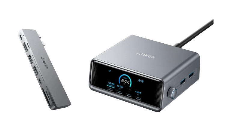 Anker Prime Ladegerät (250W, 6 Ports, GaNPrime) + Anker <b>547</b> USB-C Hub (7-in-2, für MacBook, in Grau)