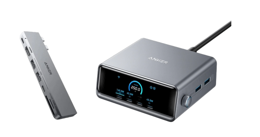 Anker Prime Ladegerät (250W, 6 Ports, GaNPrime) + Anker <b>547</b> USB-C Hub (7-in-2, für MacBook, in Grau)