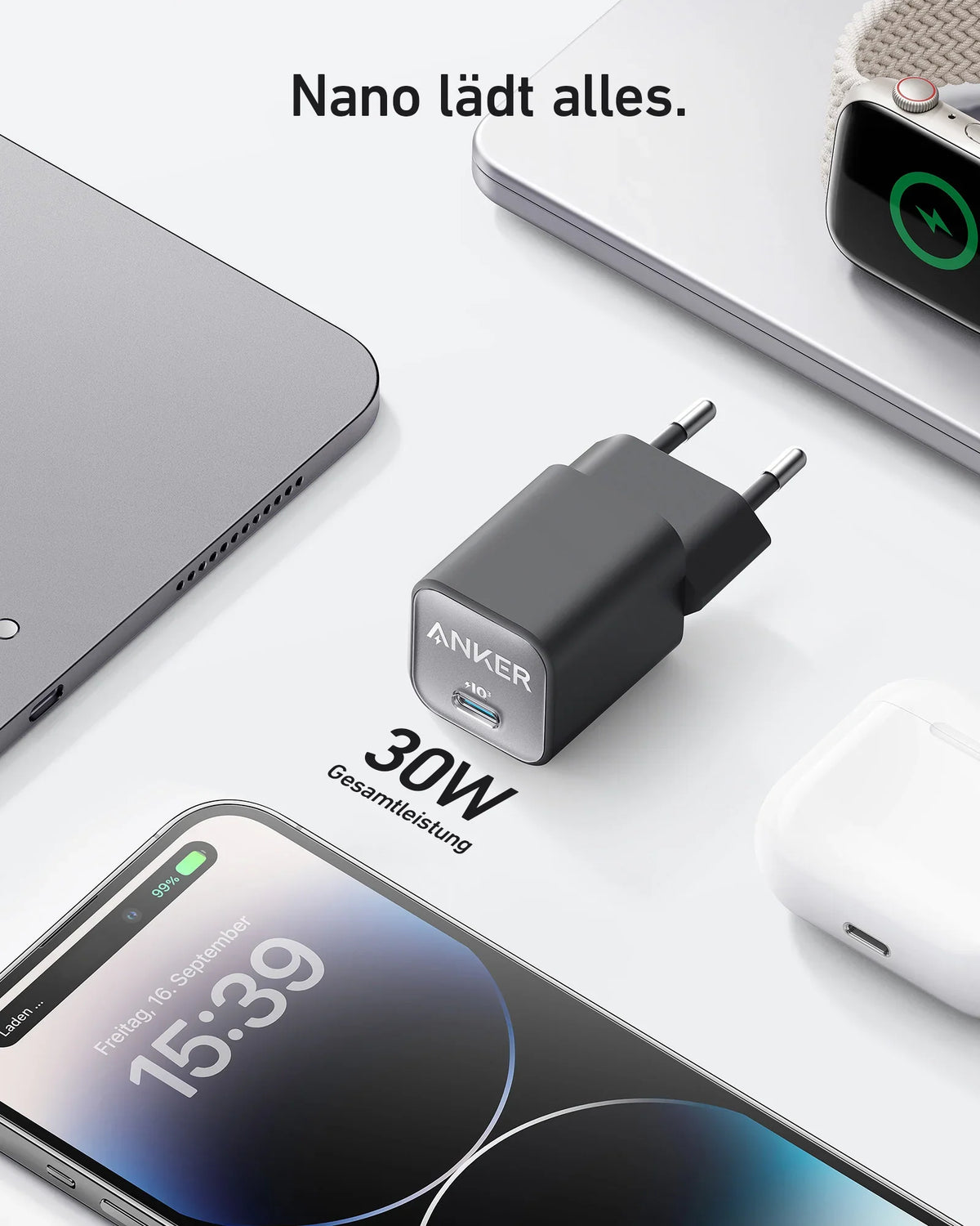 Anker MagGo Wireless Ladegerät (2-in-1 Ständer) + Anker Ladegerät (Nano 3, 30W)