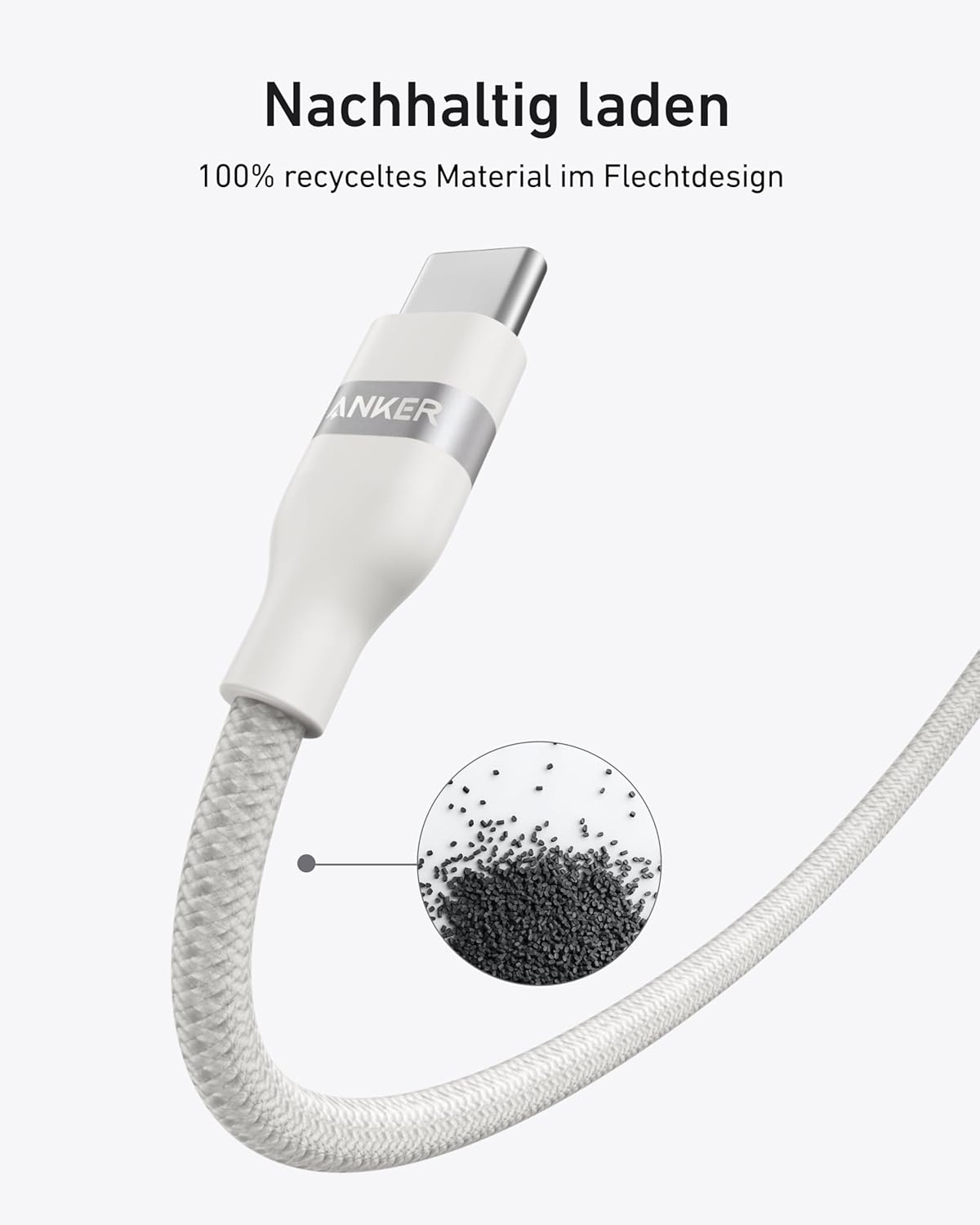 Anker Nano Ladegerät (45W, Smart Display)+Anker USB-C auf USB-C Kabel (90cm/180cm, 240W, Upcycled-Geflochten)