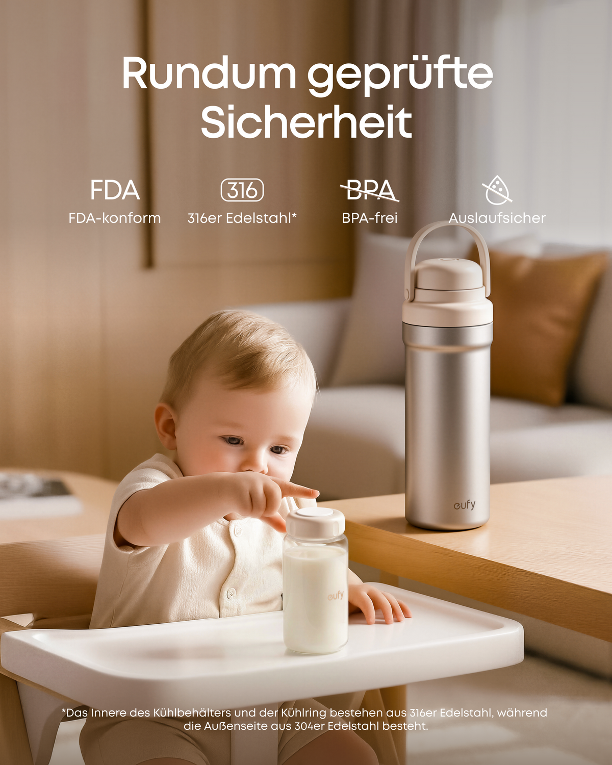 ANKER eufy Tragbarer Muttermilchkühler E10, 600ml, Edelstahl, BPA‑frei