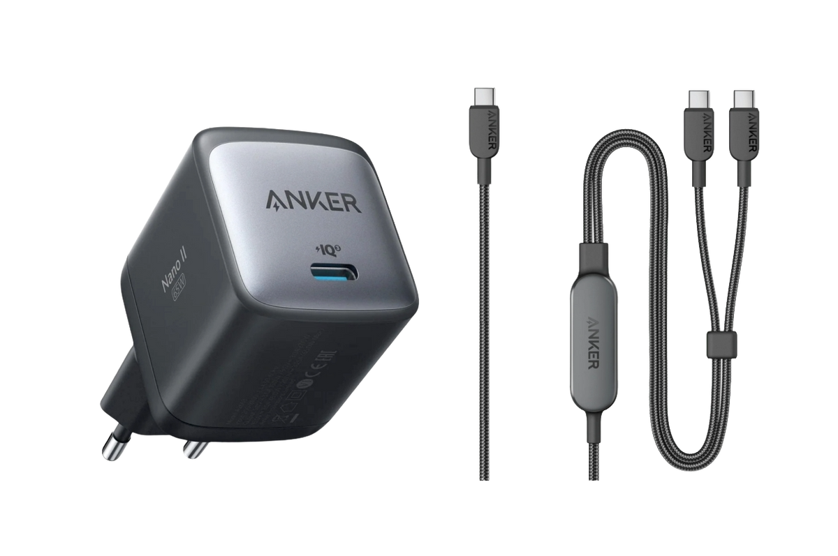 Anker 715 Ladegerät (Nano II 65W) + Anker 2-in-1 USB-C auf USB-C Kabel (120cm, 140W, Flecht-Design)