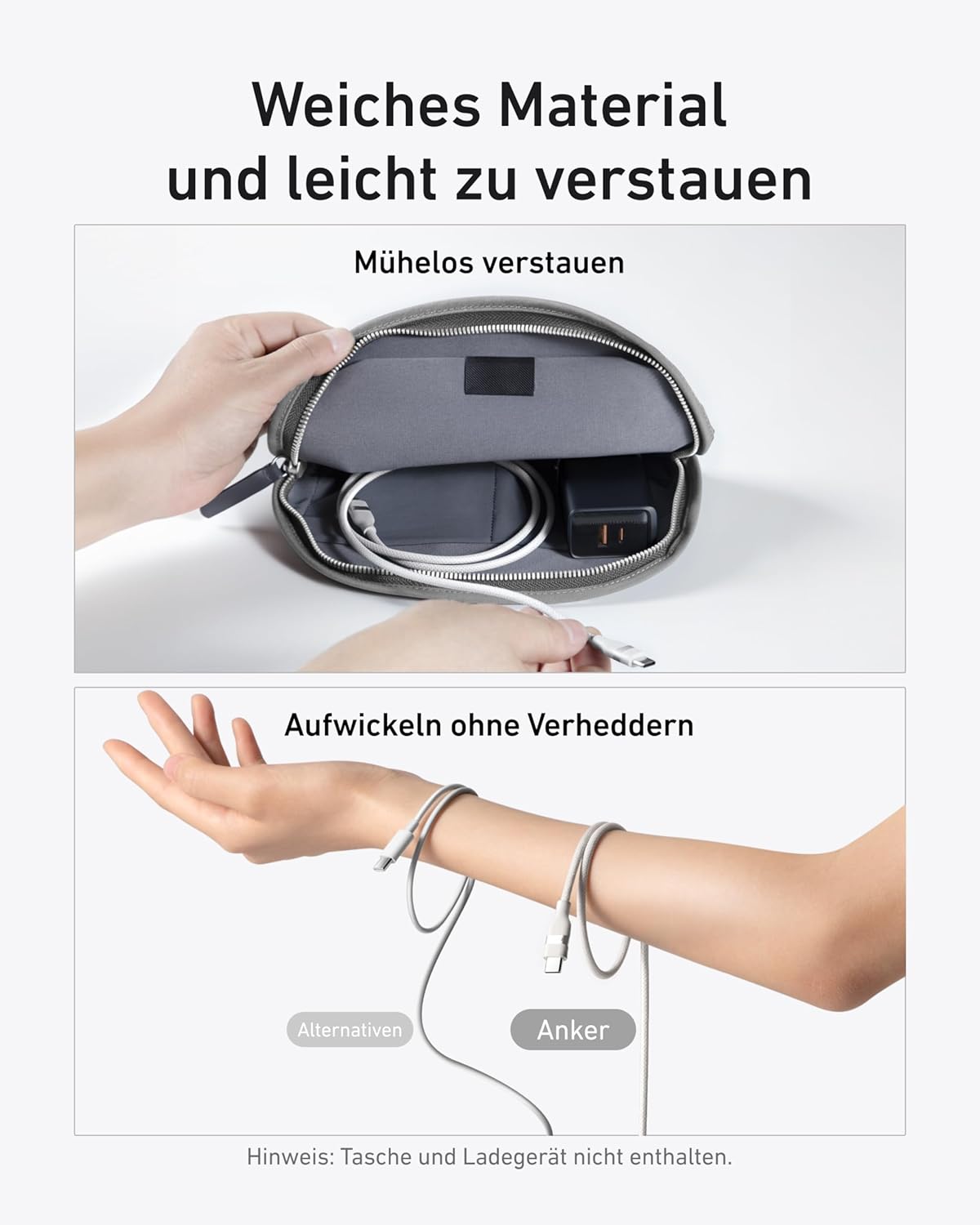 Anker Nano Ladegerät (45W, Smart Display)+Anker USB-C auf USB-C Kabel (90cm/180cm, 240W, Upcycled-Geflochten)