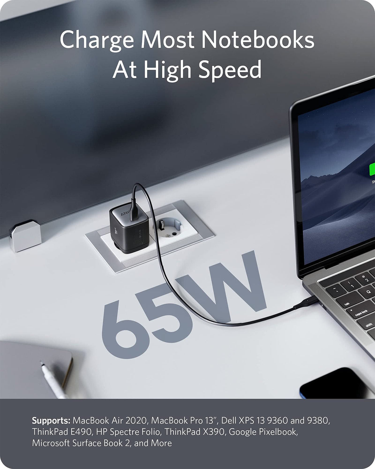 Anker 715 Ladegerät (Nano II 65W) + Anker 2-in-1 USB-C auf USB-C Kabel (120cm, 140W, Flecht-Design)