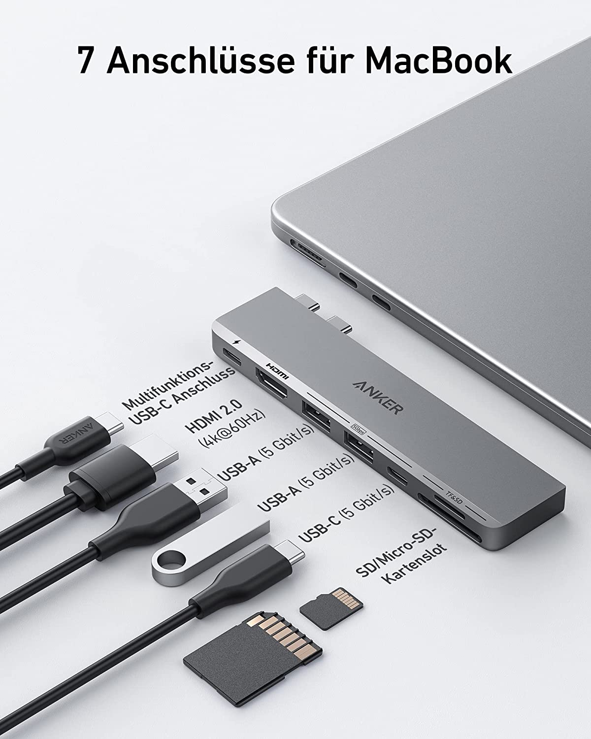 Anker 547 USB-C Hub (7-in-2, für MacBook, in Grau)