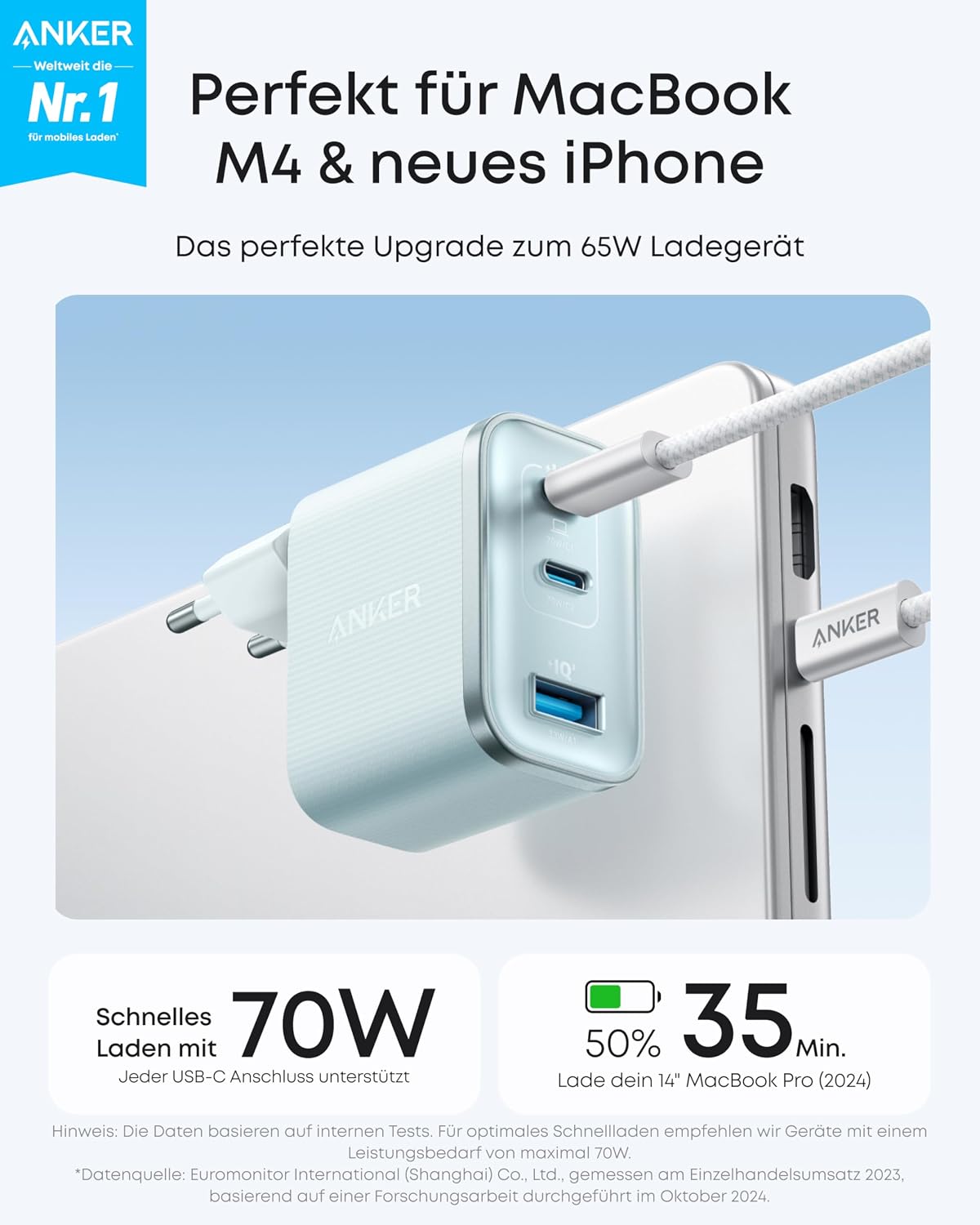 Anker Nano Powerbank + Anker Nano Ladegerät (70W, 3 Ports)